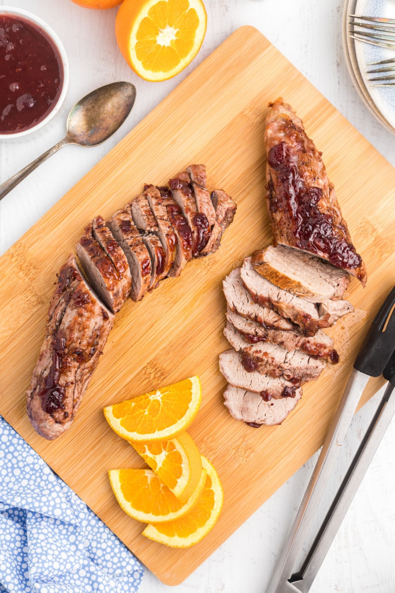 ingredients displayed for making orange cranberry glazed pork tenderloin