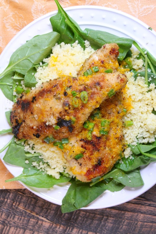 Orange Scallion Chicken with Spinach and Couscous