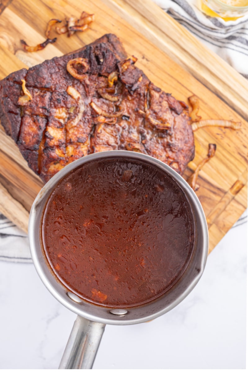sauce in a pan for barbecue brisket