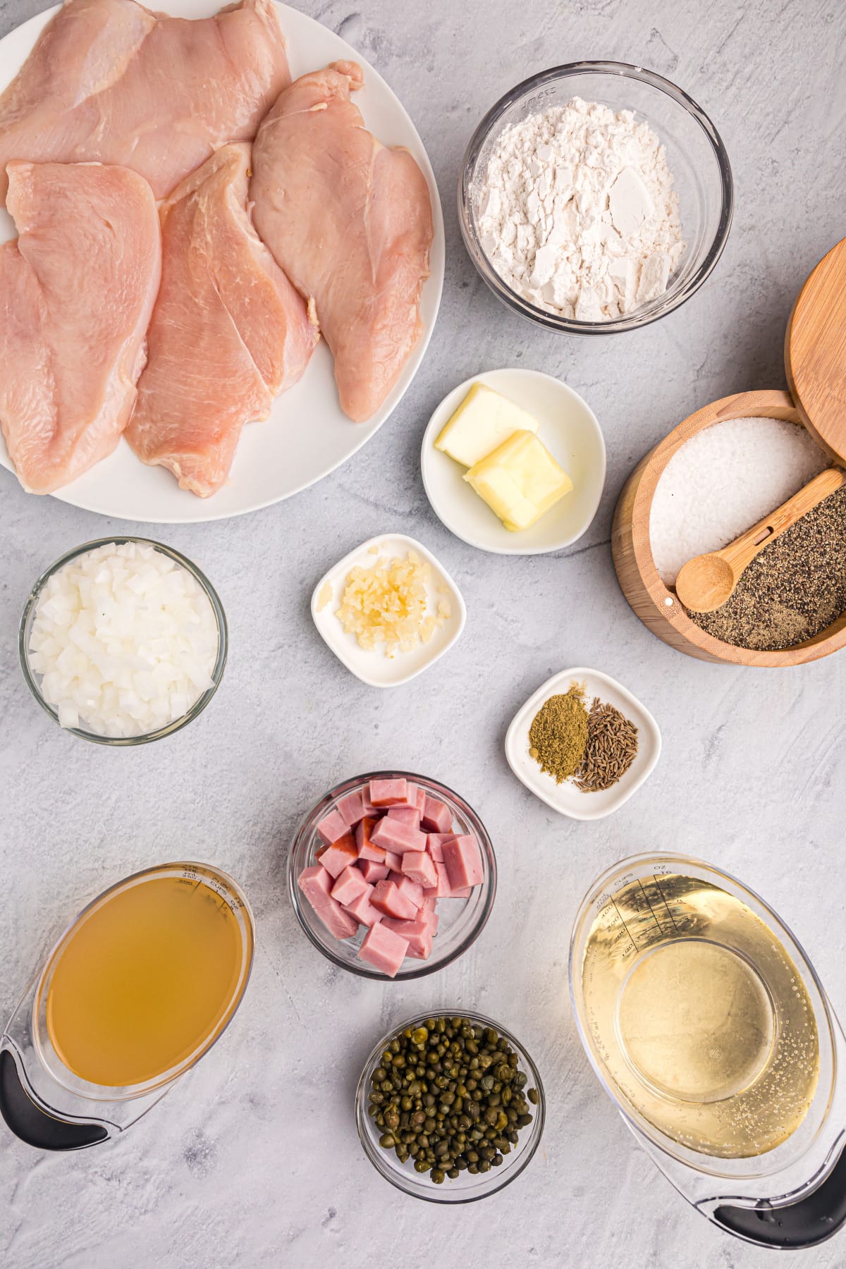 ingredients displayed for making pollo borracho