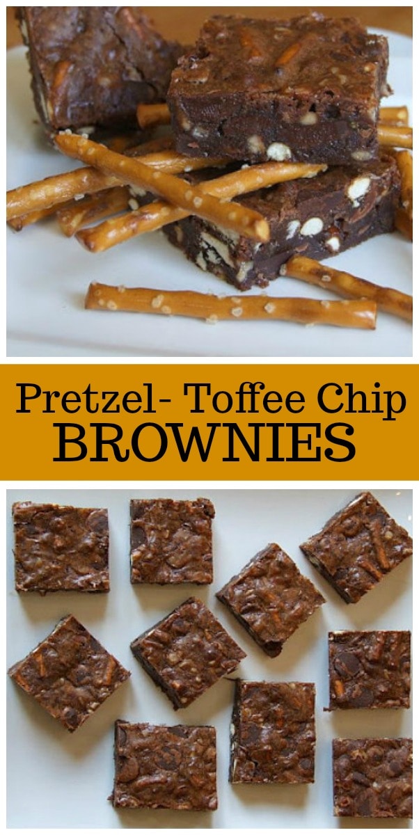 Pretzel Toffee Chip Brownies recipe from RecipeGirl.com #pretzels #toffee #brownies #recipe #RecipeGirl