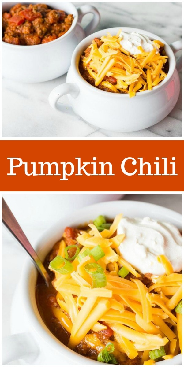 Pumpkin Chili recipe from RecipeGirl.com #pumpkin #fall #chili #recipe #RecipeGirl