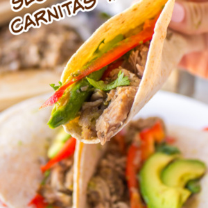 pinterest image for slow cooked carnitas tacos