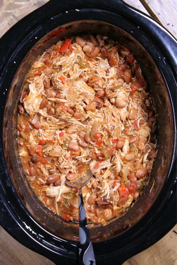 Slow Cooker Tex Mex Chicken and Beans recipe from RecipeGirl.com Tex Mex Chicken and Beans in a slow cooker