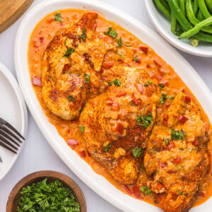 platter of smothered chicken