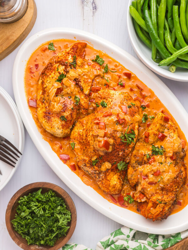 platter of smothered chicken
