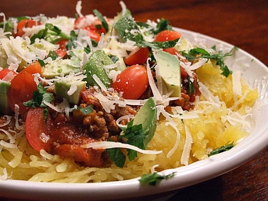 Spaghetti Squash with Spicy Meat Sauce