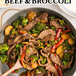 pinterest image for stir fried beef and broccoli