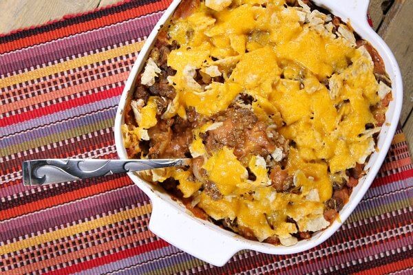 Easy Taco Casserole in a white dish