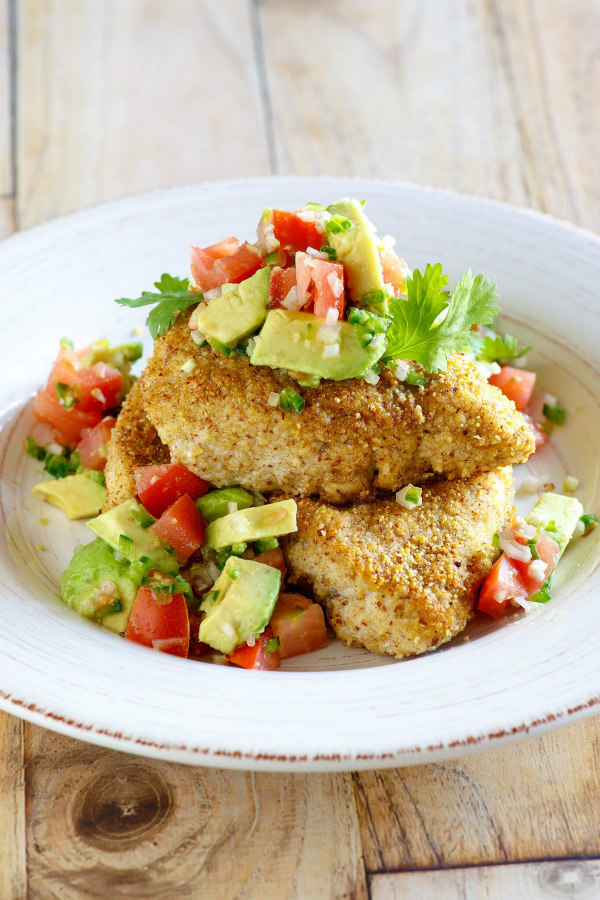 Tequila Almond Chicken topped with Tomato and Avocado