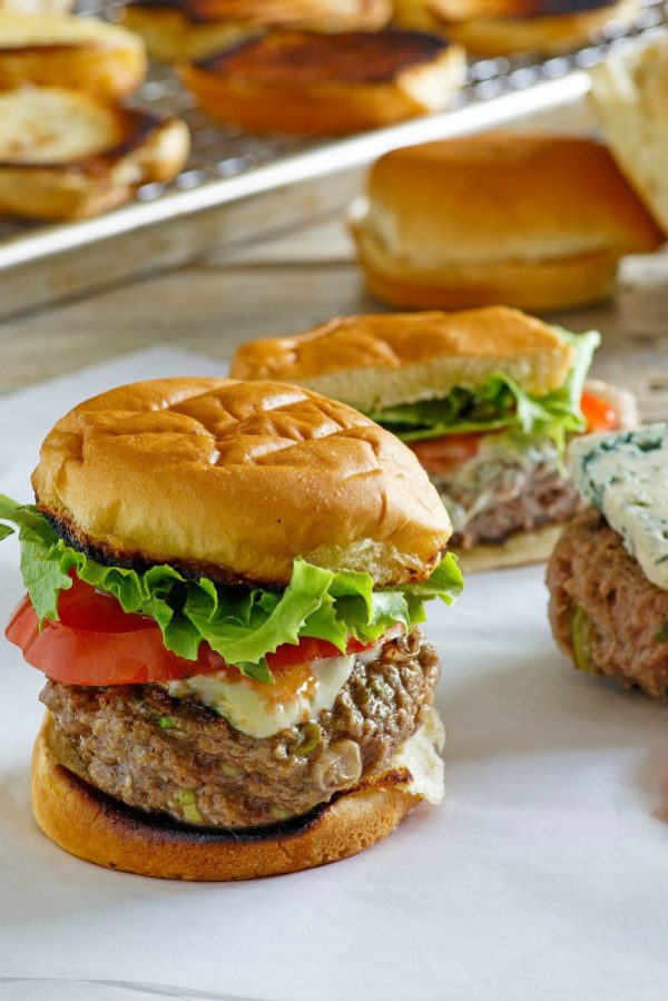 Blue Cheese Burgers from RecipeGirl.com #bluecheese #burgers #recipe #RecipeGirl Blue Cheese Burgers