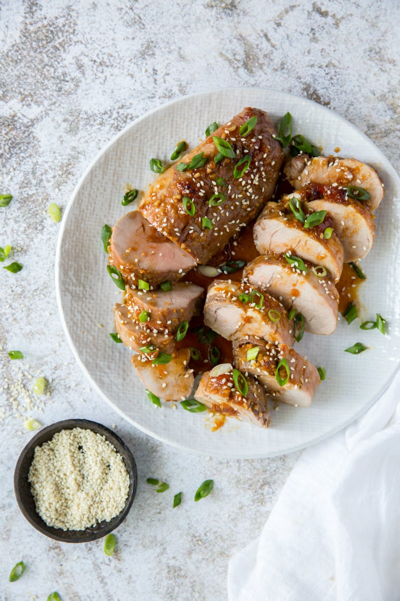 platter of ginger glazed pork tenderloin