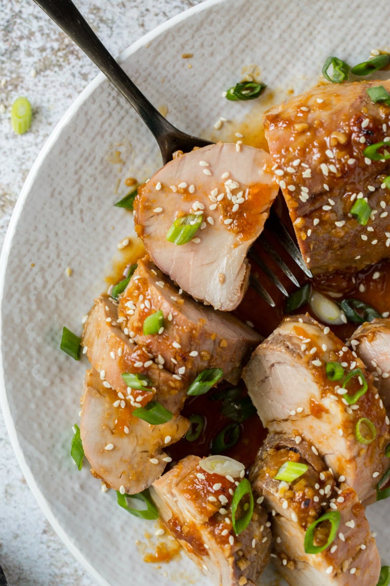 serving ginger glazed pork tenderloin