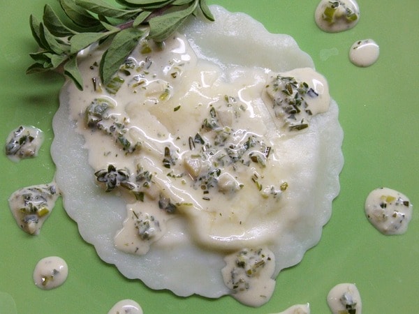 goat cheese ravioli with winter pesto sauce