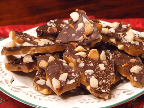 Platter of macadamia nut butter toffee