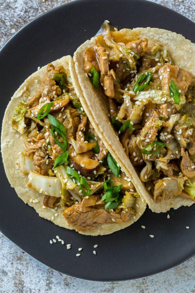 Mu Shu Pork served in Flour Tortillas