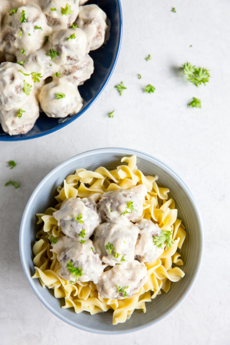 Swedish Meatballs served over egg noodles