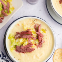 bowl of corned beef and cabbage soup