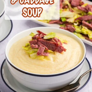 pinterest image for corned beef and cabbage soup