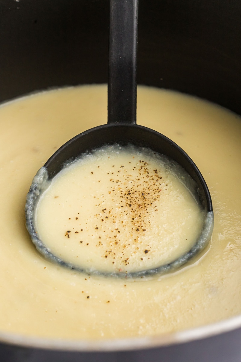 parsnip soup with ladle