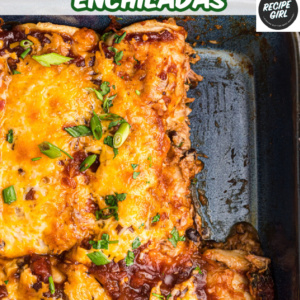 pinterest image for cranberry turkey enchiladas