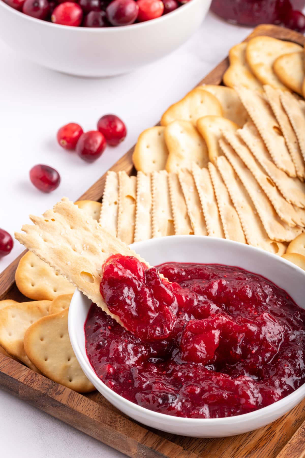 fresh cranberry jam with crackers