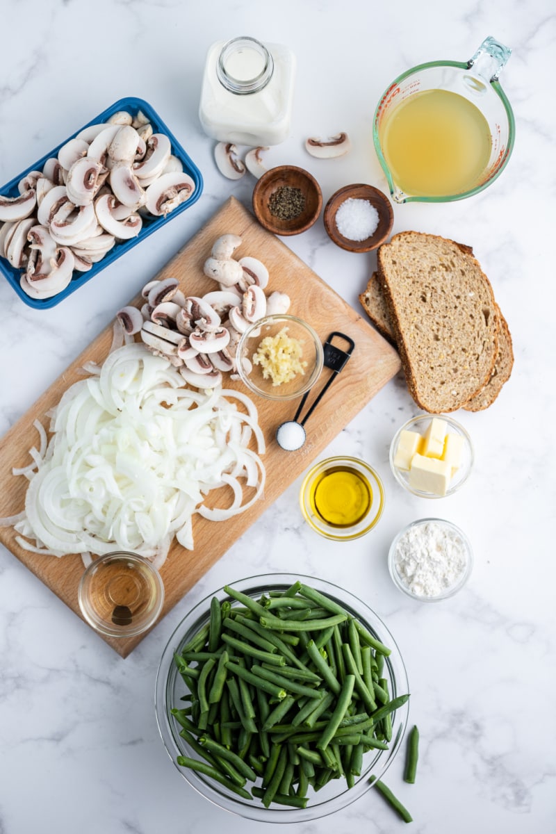 ingredients displayed for fresh green bean casserole