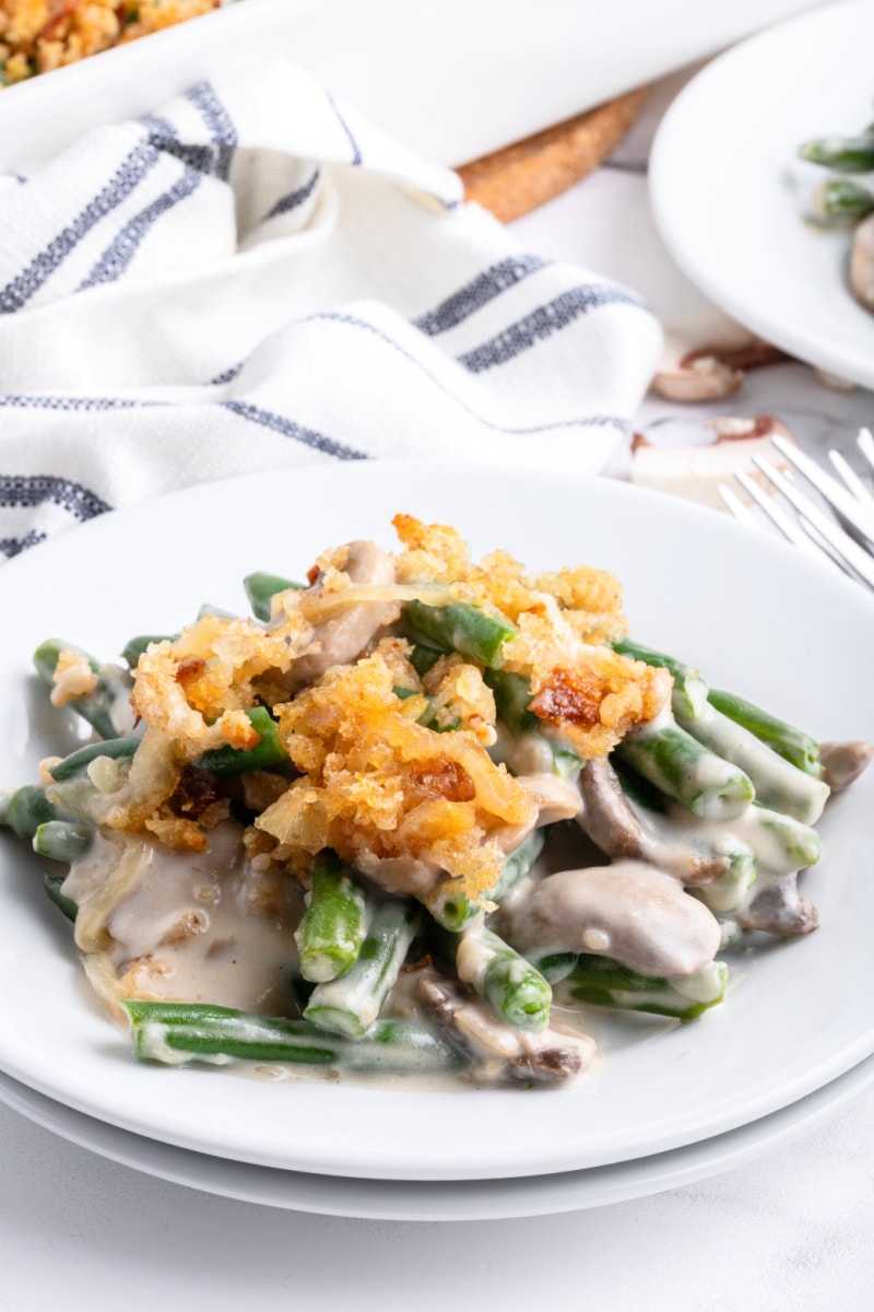 serving of green bean casserole on dish