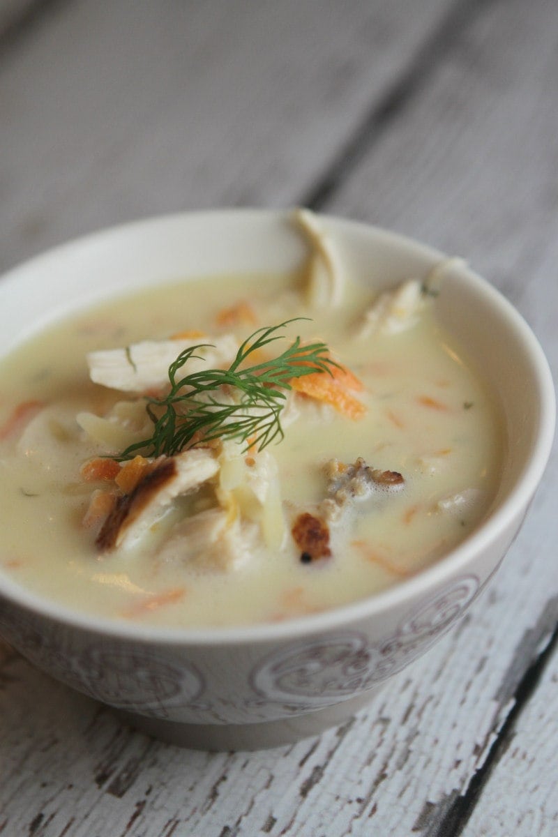 Bowl of Greek Orzo and Chicken Soup