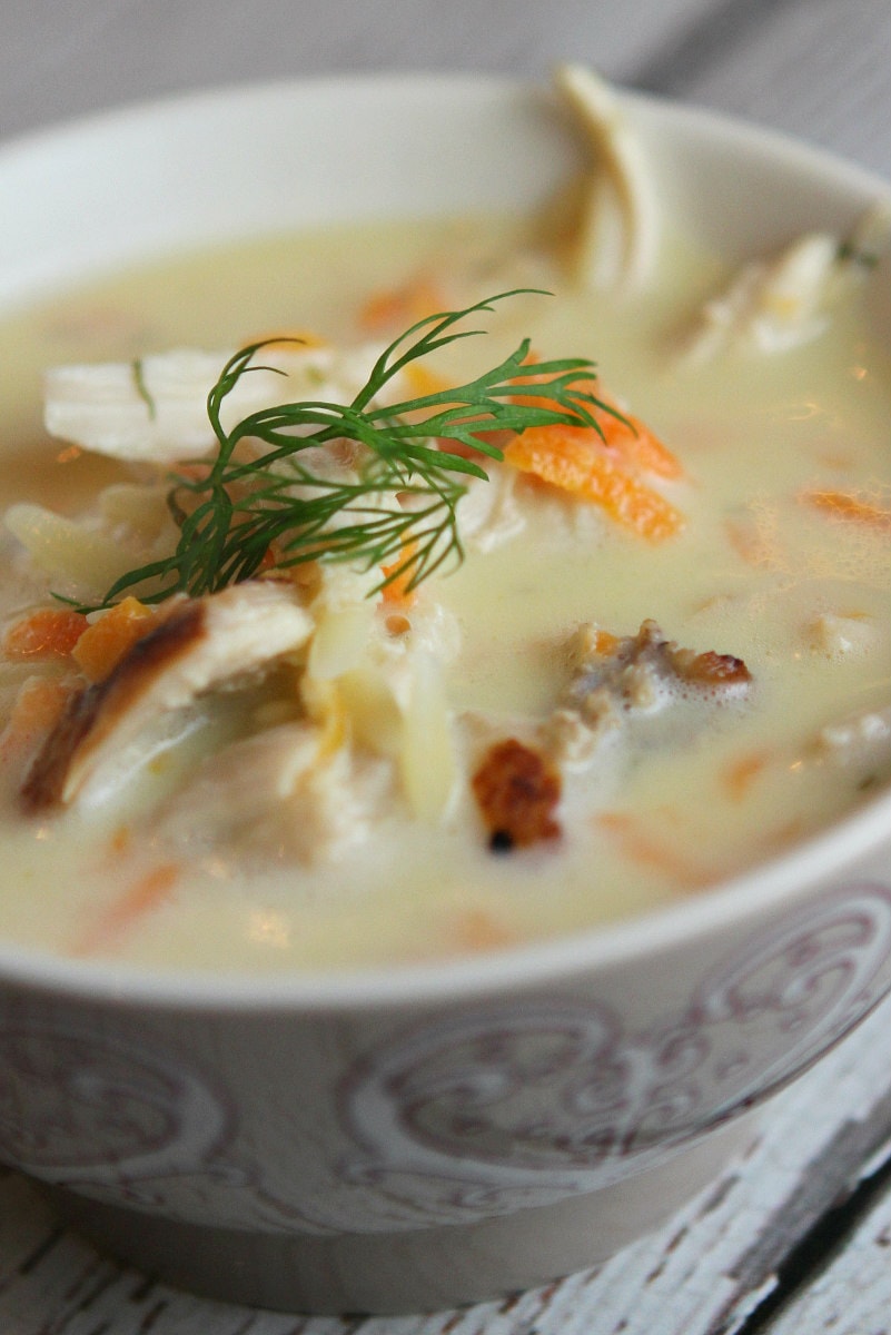 Bowl of Greek Orzo and Chicken Soup