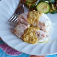 Grilled Striped Bass with Garlic Mustard Sauce