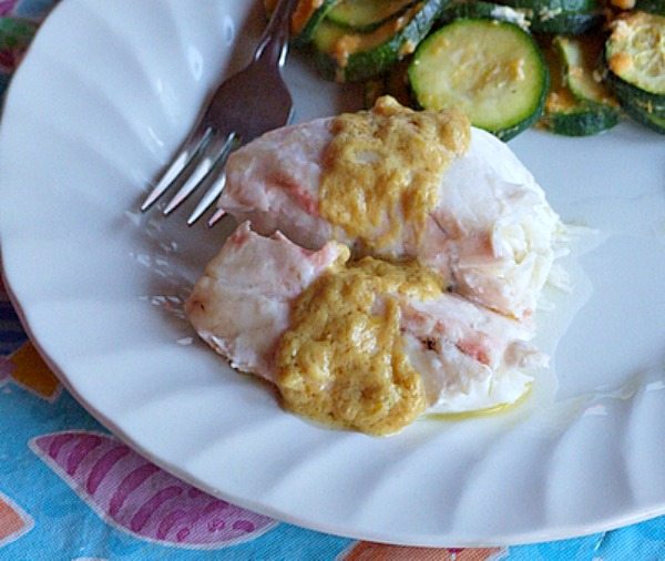 Grilled Striped Bass with Garlic mustard Sauce