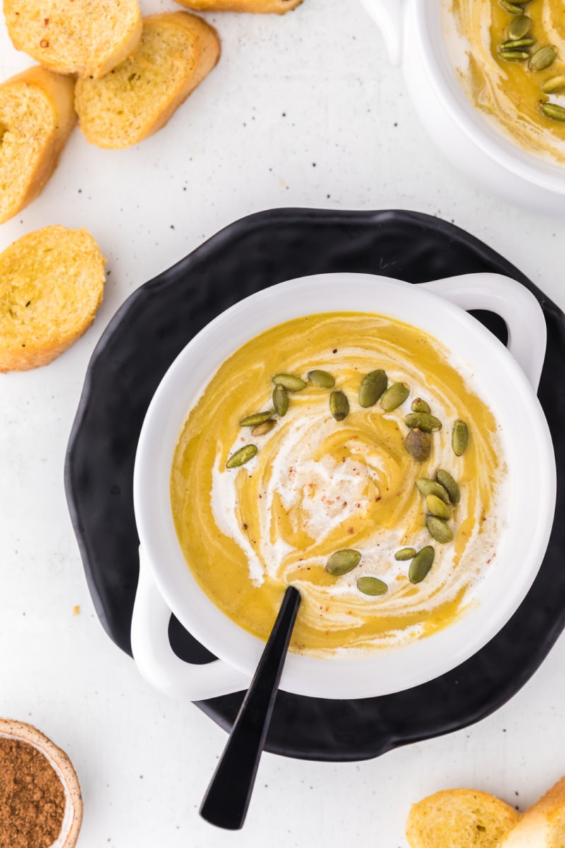 roasted butternut squash soup in a bowl