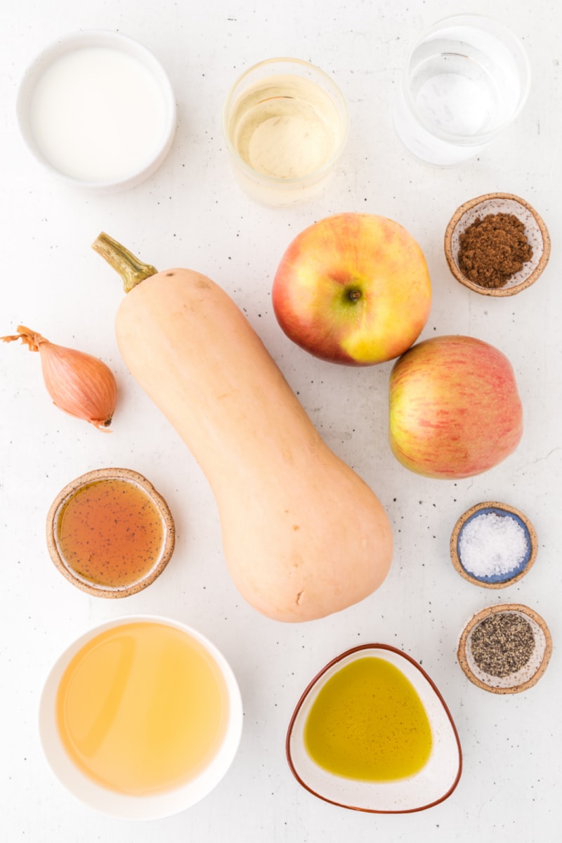 ingredients displayed for making roasted butternut squash soup