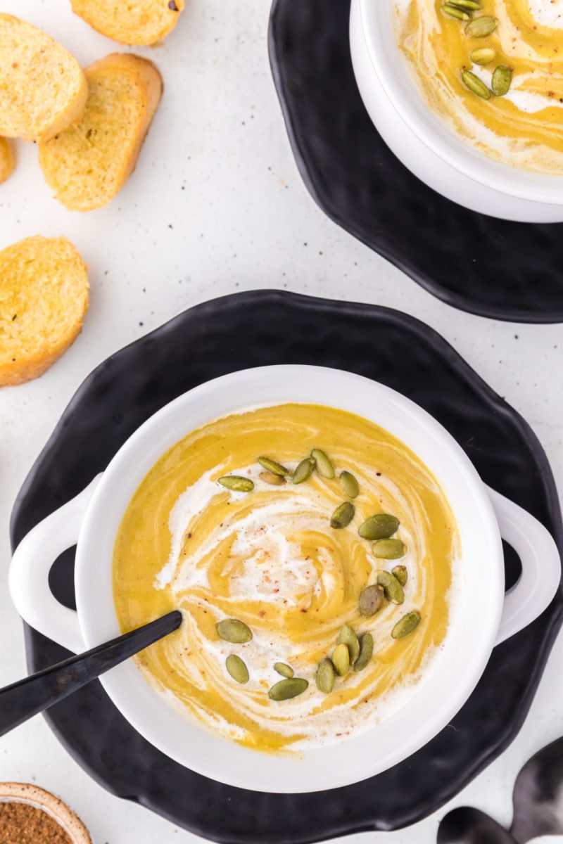 roasted butternut squash soup in a bowl