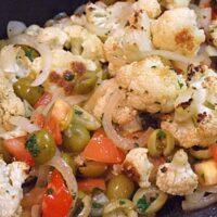 Roasted Cauliflower with fresh Tomato and Green Olives