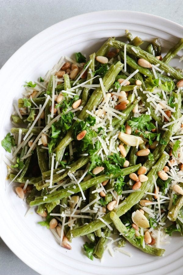 Roasted Green Beans with Lemon, Pine Nuts and Parmigiano