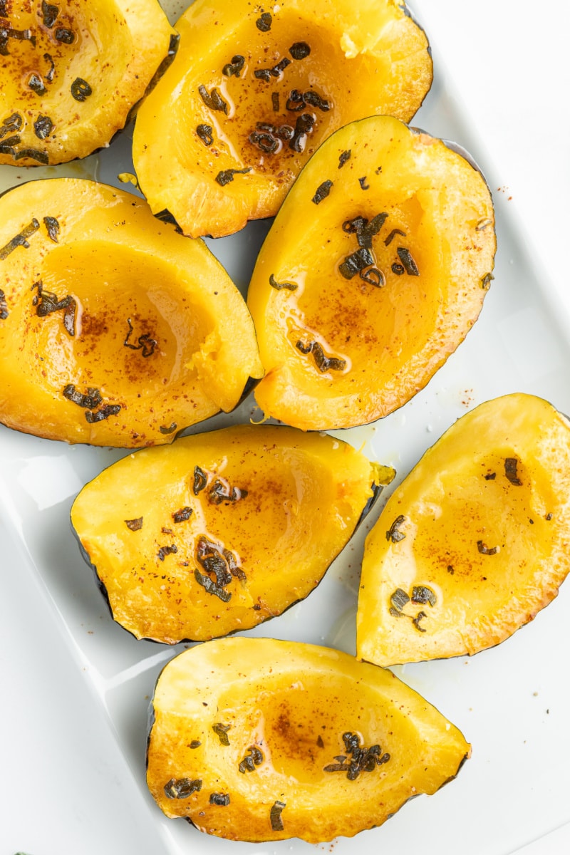 roasted winter squash wedges on a platter