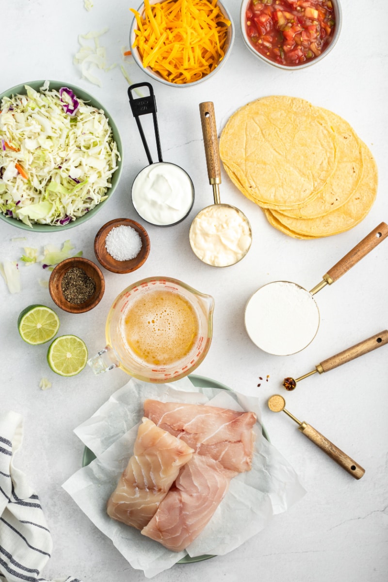 ingredients displayed for making san diego style fish tacos