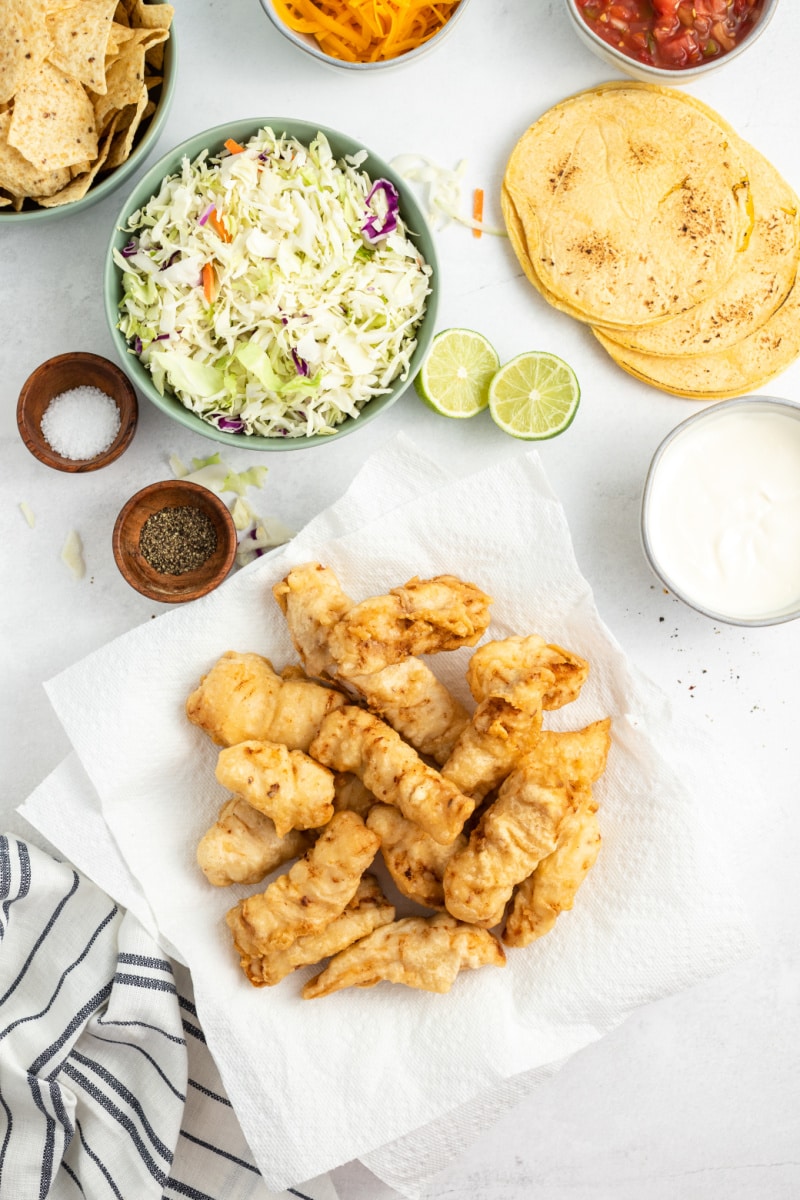 ingredients displayed for assembling fish tacos