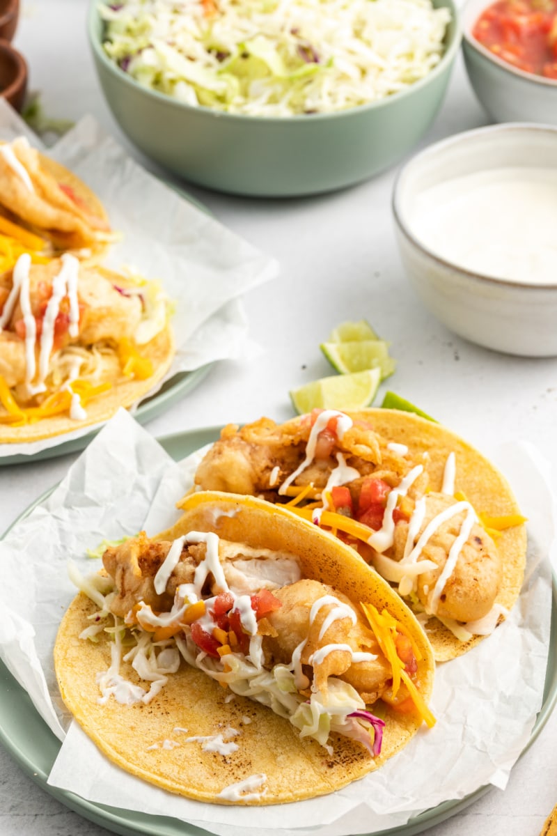 san diego style fish tacos on a plate