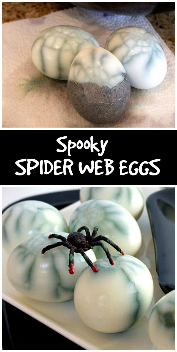 Spider Web Eggs recipe from RecipeGirl.com #spider #eggs #halloween #party #recipe #RecipeGirl
