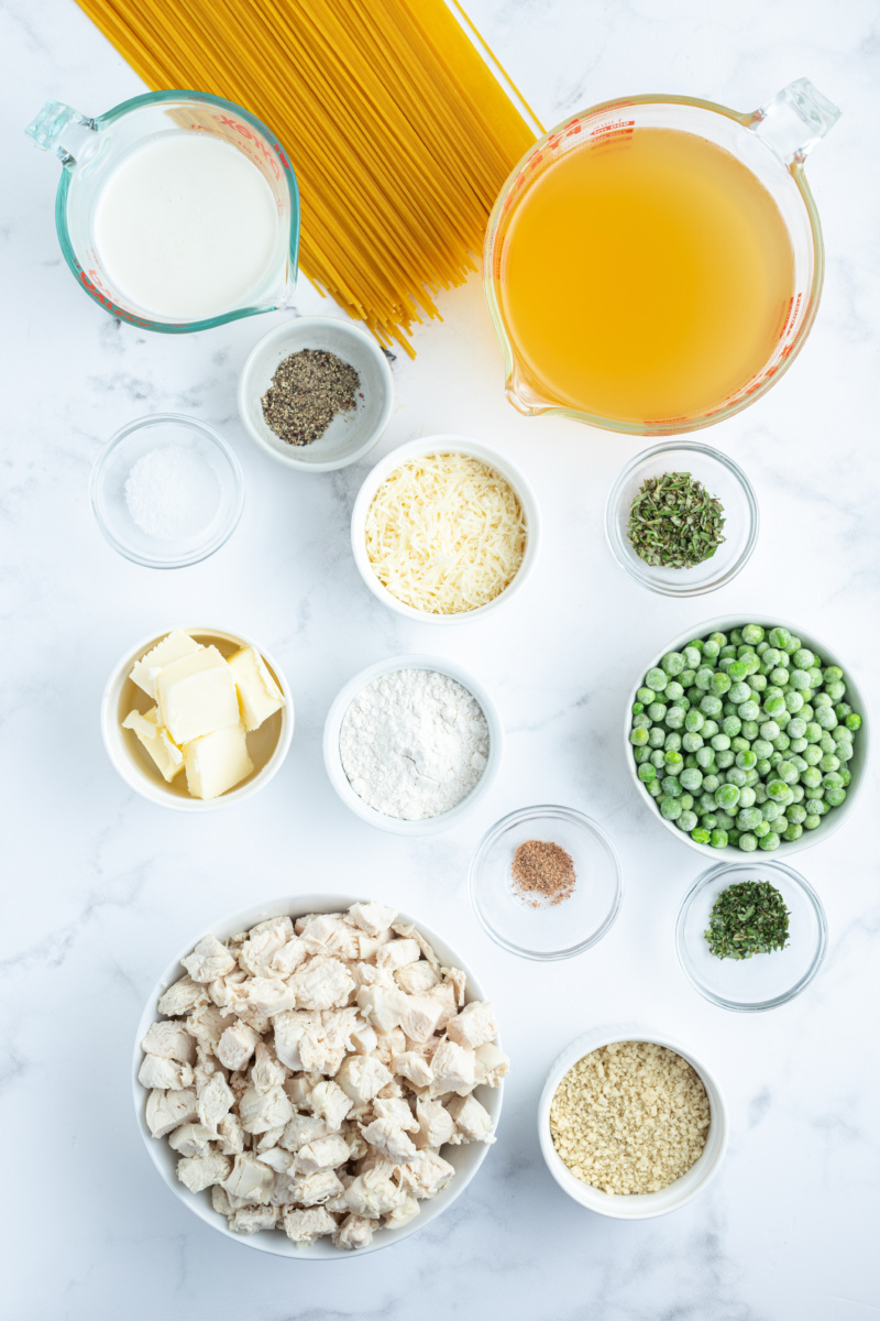 ingredients displayed for making turkey tetrazzini