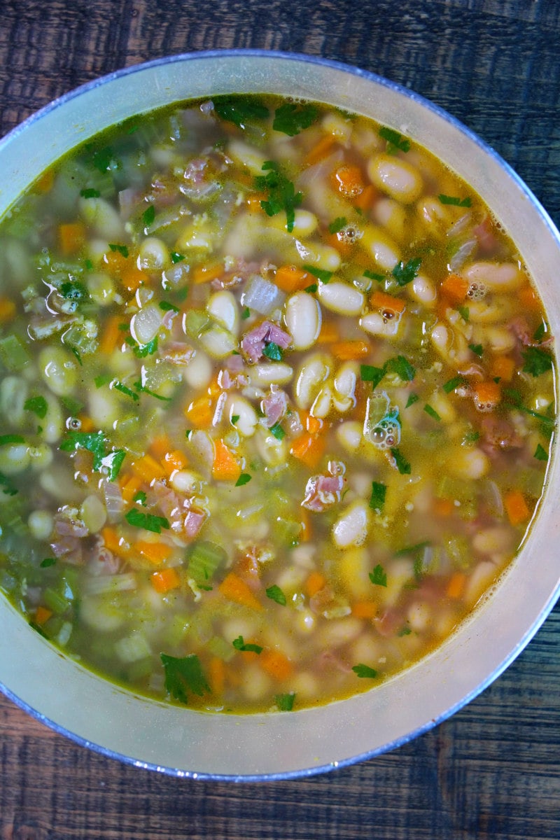 Pot of Tuscan White Bean Soup with Prosciutto