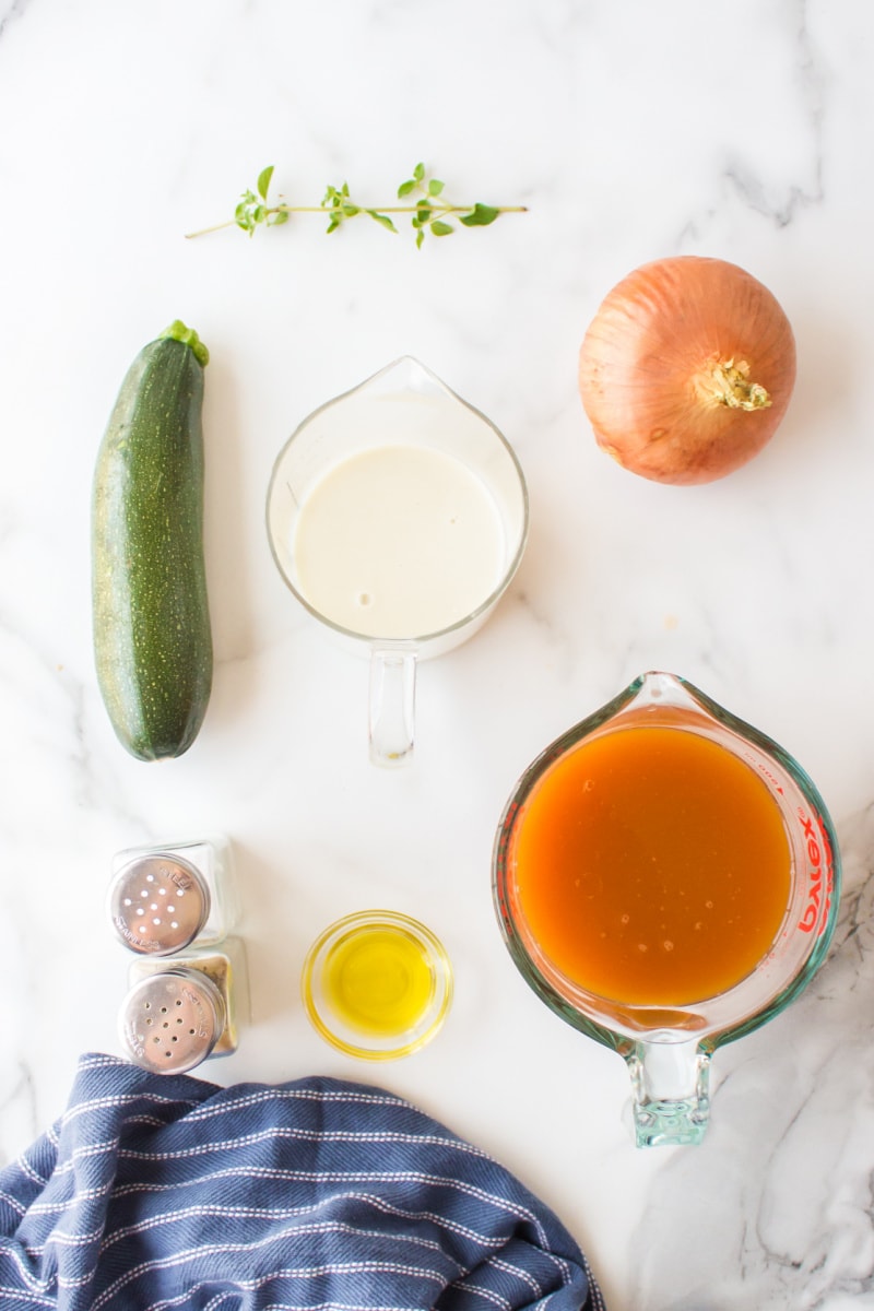 ingredients displayed for making zucchini fresh oregano soup