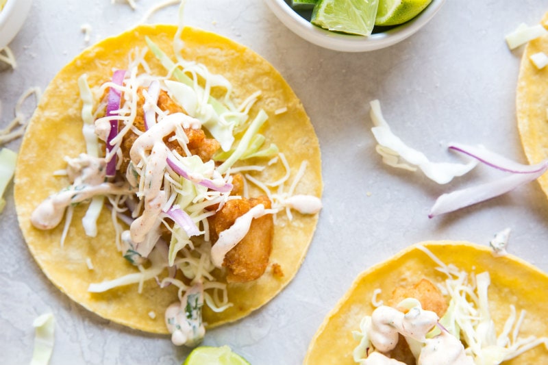 Beer Battered Fish Tacos with Baja Sauce Image