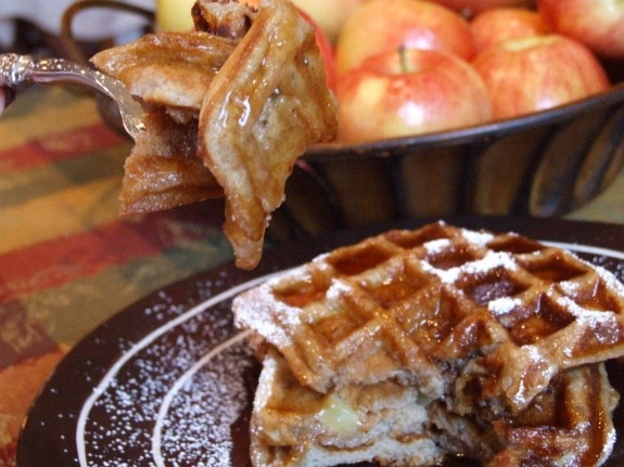 Taking a bite of Spiced Apple Waffles