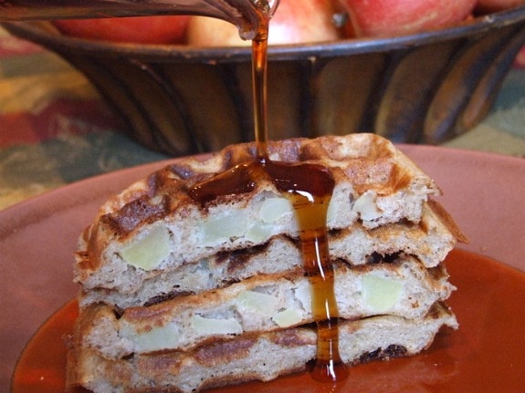 Syrup over Spiced Apple Waffles