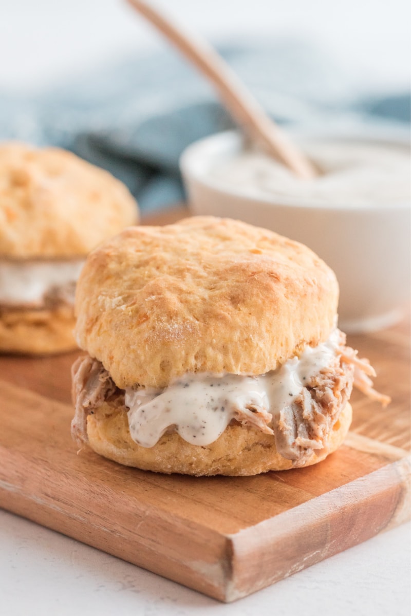 pulled pork sandwiches on sweet potato biscuits