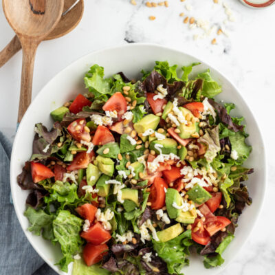 avocado pine nut salad in a bowl